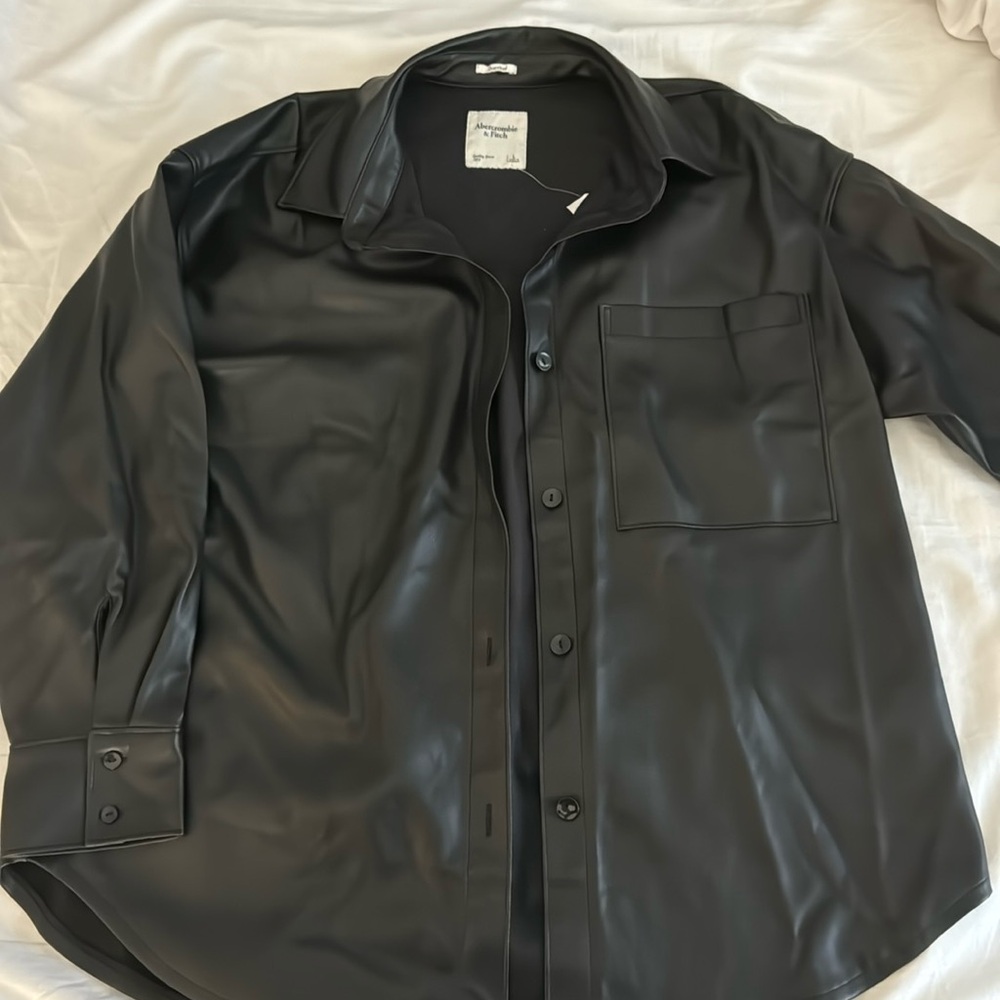 Black Abercrombie oversized leather jacket